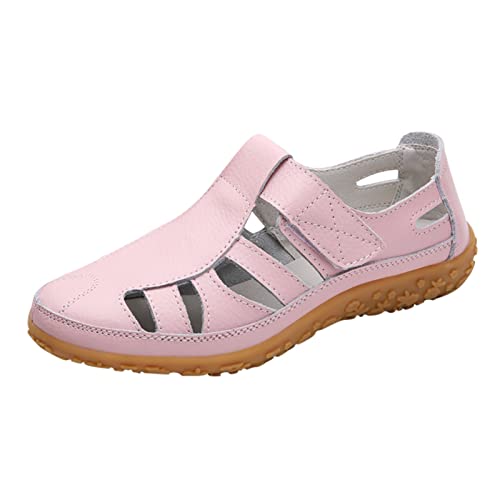 Flache Schuhe Für Damen Leder Geschlossene Sandalen Lässige Sandaletten Atmungsaktiv Elegante Freizeitsandalen Orthopädische Klettverschluss mit Weiche Fussbett Outdoor von Viunychn