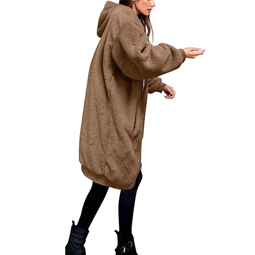 Fleecejacke Damen Mit Kapuze, Winterjacke Lang Fleecemantel Warm Teddy Mantel Jacken Günstig Wintermantel Kuscheljacke Flauschig Teddyfleece Jacke Übergang Wollmantel Lange Plüschjacke Teddymantel @1 von Viunychn