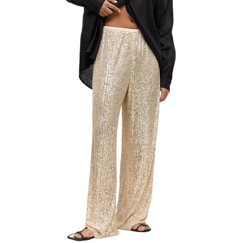 Glitzer Hose Damen Pailletten Lang Baggy Sparkling Glitzerhose Pailettenhose Yogahose Schwarze Lockere Streetwear Sparkly Trousers Paillettenhose Shiny Hip Hop Grosse Groessen Hosen von Viunychn