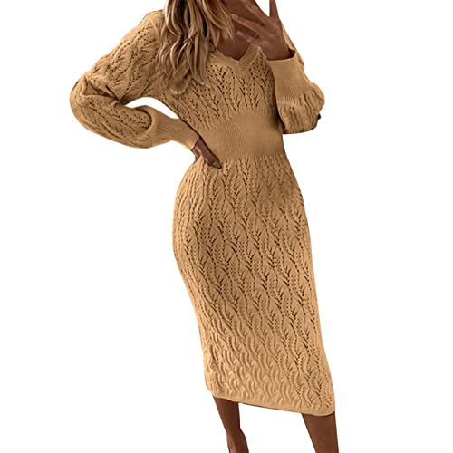 Herbstkleid Damen Winter Elegant Herbst Strickkleid Winterkleid Pulloverkleid Zweiteilig Moderne Sexy Midi Winterkleider Pullikleid Gestrickte Enge Weihnachten Frauen Knitted Skims Dress von Viunychn