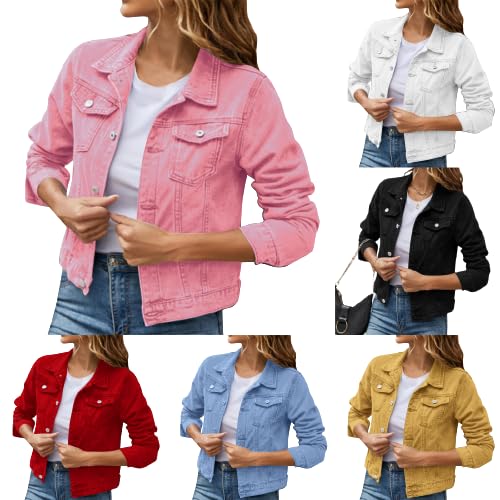 Jeansjacke Damen Kurz,Female Jeansjacke Kurze jacke Denim Jean Mantel Outwear Sale Lange Ärmel Damen Jeansjacke mit Knöpfen Winter Herbst jacke Kanten und Waschen mit Tasche von Viunychn