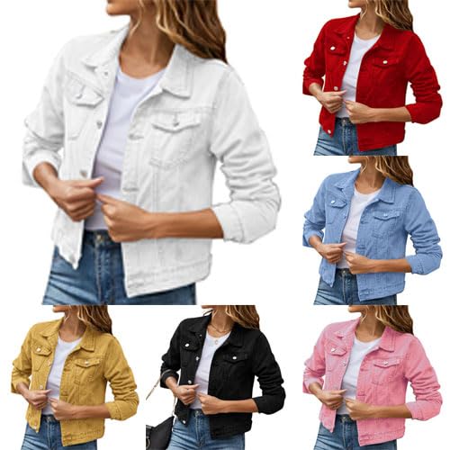 Jeansjacke Damen Kurz,Female Jeansjacke Kurze jacke Denim Jean Mantel Outwear Sale Lange Ärmel Damen Jeansjacke mit Knöpfen Winter Herbst jacke Kanten und Waschen mit Tasche von Viunychn