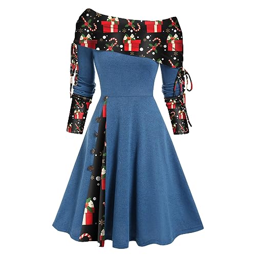 Kleid Weihnachten Damen Elegante Party Weihnachten Weihnachtskleid Weihnachtsoutfit Partykleid 60Er Jahre Wichtel Cocktailkleid Nikolauskostüm Rotes Langarm Damenkleid Dress von Viunychn