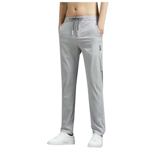 Leichte Sommerhose Herren Einfarbig Loose Fit Sommerhose Eisseide Stoffhose Freizeithose Sommer Bequeme Hose Sporthose Trainingshose Hosen mit Tunnelzug und Taschen von Viunychn