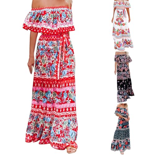 Mexikanisches Kleid Damen, Sommerkleid Luftig Schicke Mexikanerin Maxikleid Damenkleider Sommer Mexiko Lange Kleider Mexikanischer Afrika Indianer Kostüm Ethno Langes Boho-Kleid für Frauen @1 von Viunychn