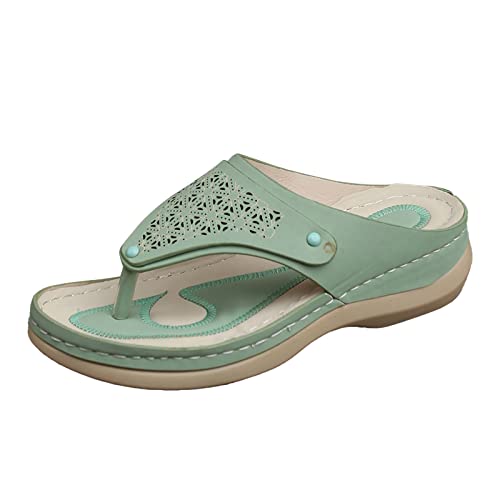 Orthopädische Flip Flops Damen Pu-Leder Freizeit Thong Sandals Hausschuhe Atmungsaktiv Weiche Flip Flops Slippers mit Natur Kork-Fussbett mit Weiche Fussbett Outdoor von Viunychn