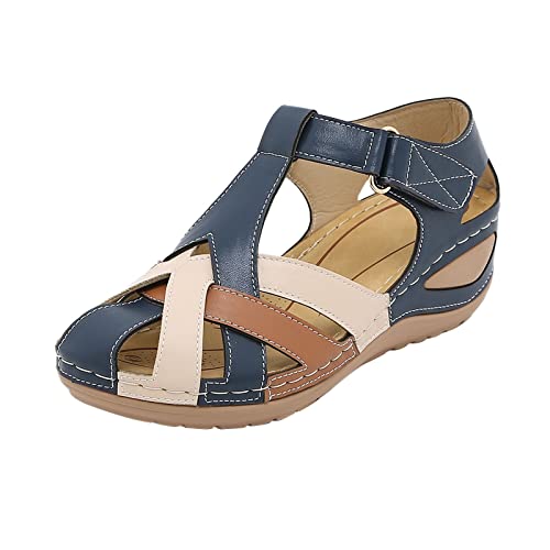 Orthopädische Schuhe Damen Aushöhlen Geschlossene Keilabsatz Sandalen Lässige Sandaletten Atmungsaktiv Bequeme Strandsandalen Orthopädische Klettverschluss mit Weiche Fussbett Outdoor von Viunychn