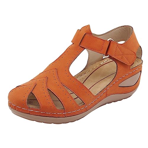 Pantoletten Damen Neue Geschlossene Keilabsatz Sandalen Lässige Sandaletten Mode Bequeme Sommerschuhe Trekkingsandalen Klettverschluss mit Weiche Fussbett Outdoor von Viunychn