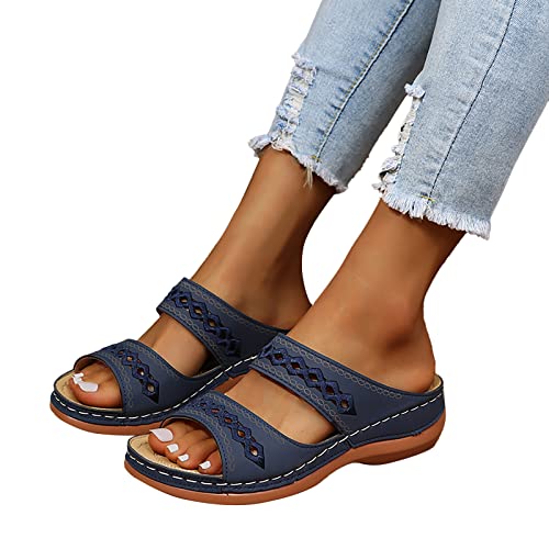 Pantoletten Wechselfussbett Damen - Plattform Elegante Mit Fussbett Plateau Bohemian Keilabsatz Slipper Sommer Orthopädische Slides Pantoletten Sandalen Riemen Sommerschuhe Hausschuhe Mit Absatz von Viunychn
