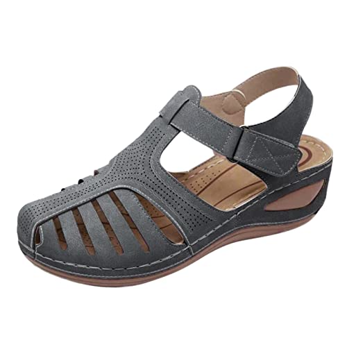 Plateau Sandalen Damen Neue Geschlossene Sandalen Lässige Sandaletten Atmungsaktiv Elegante Sommerschuhe Orthopädische Klettverschluss mit Weiche Fussbett Outdoor von Viunychn