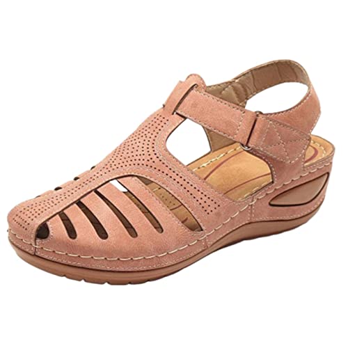 Plateau Sandalen Damen Neue Geschlossene Sandalen Lässige Sandaletten Atmungsaktiv Elegante Sommerschuhe Orthopädische Klettverschluss mit Weiche Fussbett Outdoor von Viunychn