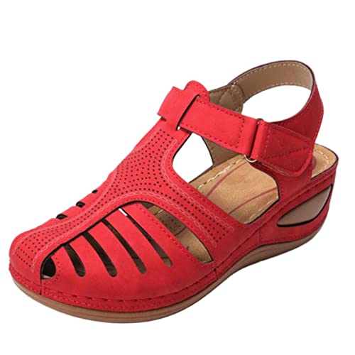 Plateau Sandalen Damen Neue Geschlossene Sandalen Lässige Sandaletten Atmungsaktiv Elegante Sommerschuhe Orthopädische Klettverschluss mit Weiche Fussbett Outdoor von Viunychn