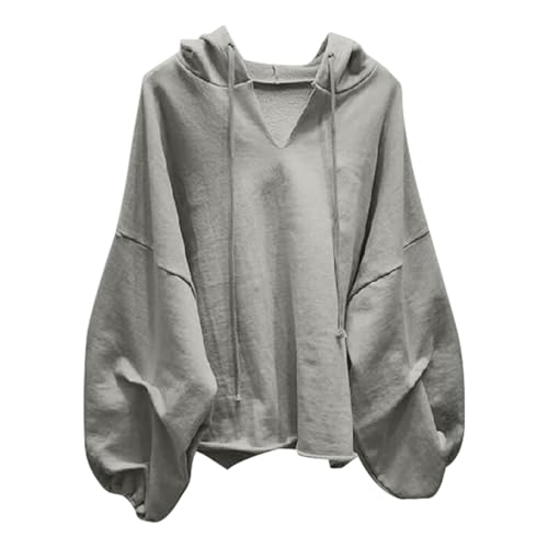 Prime Angebot, Hoodie Damen, Langarm V Ausschnitt Pullover Sweatshirt Boyfriend-Passform Sweatshirt Einfarbig Drawstring Top lässiger Pullover Basic-Tunika Leichte Kapuzenpulli von Viunychn