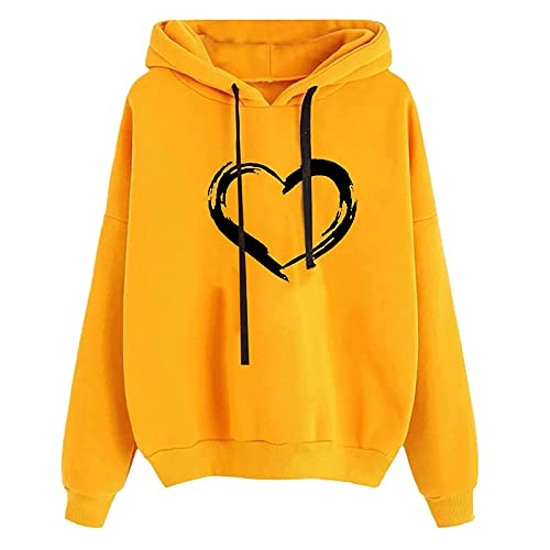 Pullover Damen Sommer,Hoodie Damen Kawaii Motive Lustige Sweatshirt mit Kapuze Süß Kapuzenpullover Schicke Baumwolle Langarmshirt Summer Herbst Leicht Herzdruck Oberteile Einfarbig Sportshirt Pulli von Viunychn