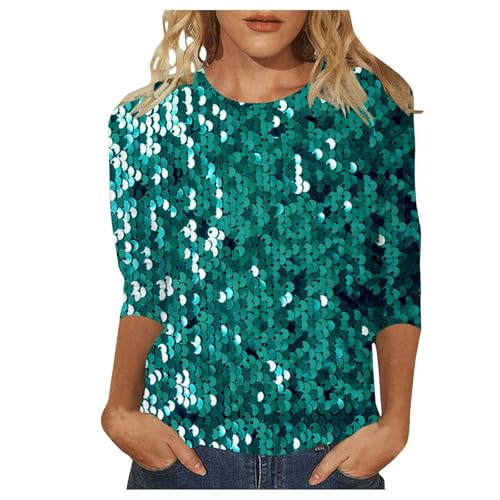 Rabatte bei Amazon Heute,Damen Shirt 3/4 Arm Pailletten Farbverlauf - Rundhalsausschnitt Pailletten Oberteil Damen Glitzer Shirt Damen Pailletten Oberteil Karneval Festliche Oberteile Damen Glitzer von Viunychn