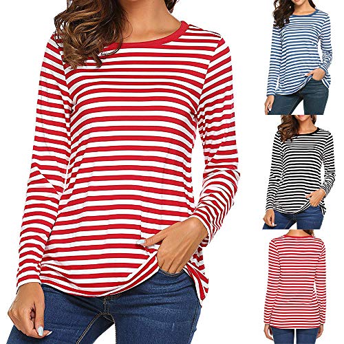 Ringelshirt Blau-Weiß Damen Langarmshirt Karneval Weiß Gestreiftes T Shirt Longsleeve Tshirt Langarm Sweatshirt Gestreifter Pullover Oberteile Lang Pulli Streifenshirt Matrosen Kostüm von Viunychn
