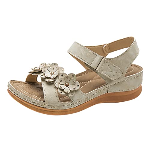 Sandalen Damen Sommer Rutschfeste PU-Leder Sandalen Damenschuhe Keilabsatz Bequeme Peep Toe Hausschuhe Sommer Sandalen Für Hallux Valgus Bunion für breite Füße von Viunychn