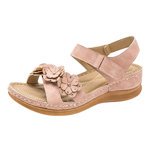 Sandalen Damen Sommer Rutschfeste PU-Leder Sandalen Damenschuhe Keilabsatz Bequeme Peep Toe Hausschuhe Sommer Sandalen Für Hallux Valgus Bunion für breite Füße von Viunychn