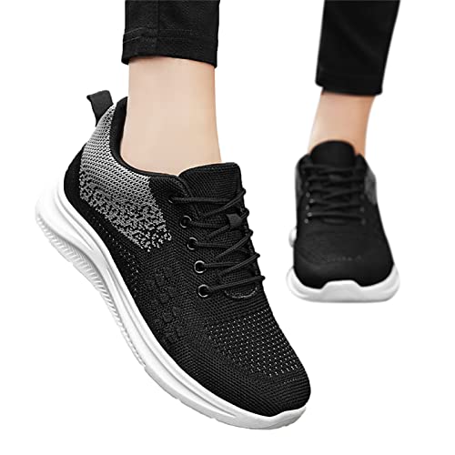Schuhe Damen Sneaker, Schwarz Plattform Netz Elegante Sportschuhe Fußballschuhe Leichtgewichts Atmungsaktiv Frauen Halbschuhe Joggingschuhe Cushion Wasserdicht Flach Für Trekking Walking Running von Viunychn