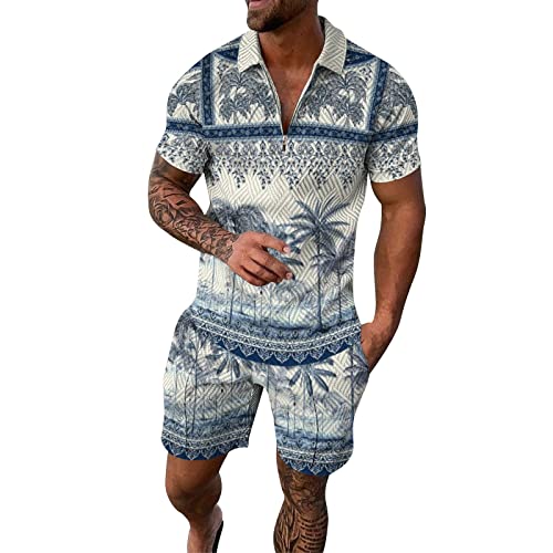 Sommer Outfit Herren Hemd Und Shorts Casual Hausanzug Set Kurze Hosen + T Shirt Poloshirt Mit Kurze Hose Herren Jogginganzug Sommer Outfit Mit Elastischer Taille Mit Tasche von Viunychn