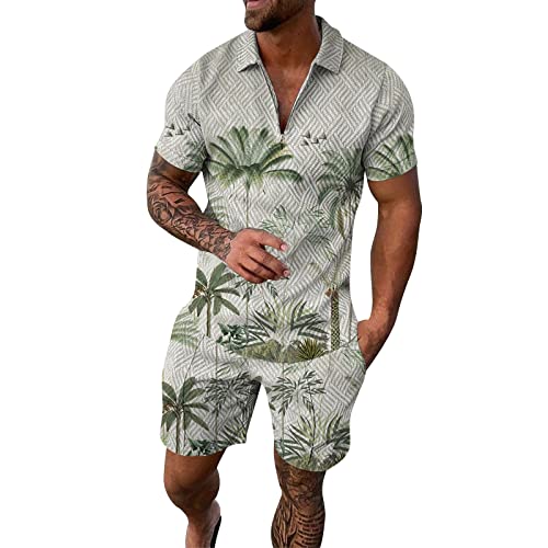 Sommer Outfit Herren Hemd Und Shorts Casual Hausanzug Set Kurze Hosen + T Shirt Poloshirt Mit Kurze Hose Herren Jogginganzug Sommer Outfit Mit Elastischer Taille Mit Tasche von Viunychn