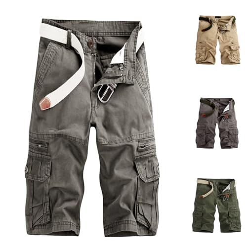 Sommer Shorts Herren Cargo Kurze Freizeithose Bermuda Shorts Inkl Gürtel Stretch Cargo Shorts Baumwolle Leicht Kurze Hosen Sport Relaxed Fit Shorts mit Multi Taschen Funktionshose 3/4 Hose Herren von Viunychn