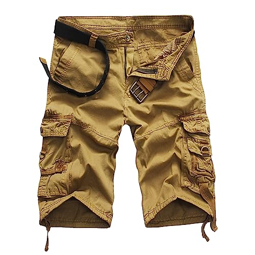 Sommer Shorts Herren Cargo Kurze Freizeithose Bermuda Shorts Inkl Gürtel Stretch Cargo Shorts Baumwolle Leicht Kurze Hosen Sport Relaxed Fit Shorts mit Multi Taschen Funktionshose 3/4 Hose Herren von Viunychn