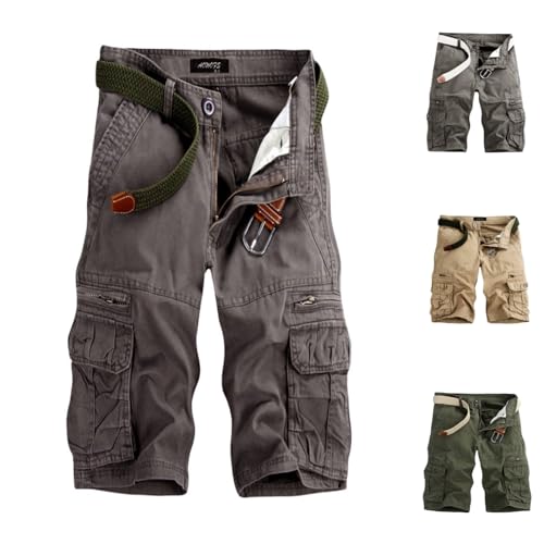 Sommer Shorts Herren Cargo Kurze Freizeithose Bermuda Shorts Inkl Gürtel Stretch Cargo Shorts Baumwolle Leicht Kurze Hosen Sport Relaxed Fit Shorts mit Multi Taschen Funktionshose 3/4 Hose Herren von Viunychn