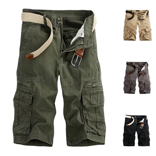 Sommer Shorts Herren Cargo Kurze Freizeithose Bermuda Shorts Inkl Gürtel Stretch Cargo Shorts Baumwolle Leicht Kurze Hosen Sport Relaxed Fit Shorts mit Multi Taschen Funktionshose 3/4 Hose Herren von Viunychn