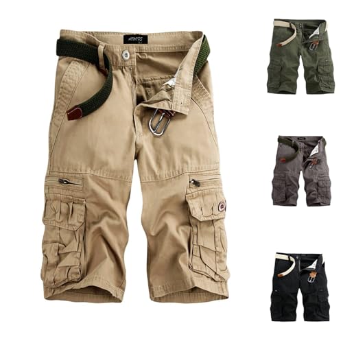Sommer Shorts Herren Cargo Kurze Freizeithose Bermuda Shorts Inkl Gürtel Stretch Cargo Shorts Baumwolle Leicht Kurze Hosen Sport Relaxed Fit Shorts mit Multi Taschen Funktionshose 3/4 Hose Herren von Viunychn