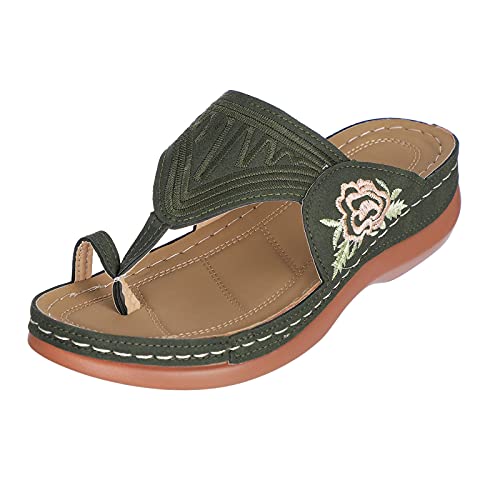 Sommerlatschen Damen Pu-Leder Clip -Toe Orthopädische Flache Schuhe Atmungsaktiv Bequeme Pantoffeln Strandschuhe mit Natur Kork-Fussbett mit Weiche Fussbett Outdoor von Viunychn