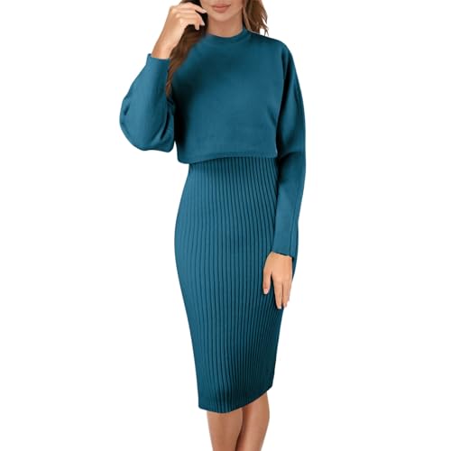 Strickkleid Damen Herbst Elegant Winter Winterkleid Herbstkleid Pulloverkleid Zweiteiler Moderne Figurbetontes Midi Winterkleider Winterkleidung Warmes Christmas Hochzeitsgast Knitted Skims Dress @2 von Viunychn