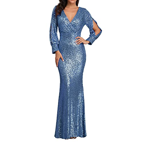 Viunychn Abendkleid Damen Lang Sequin Festlich Glitzerkleid Paliettenkleider Hochzeit Evening Partykleid Abendkleider Pailetten Cocktail Partykleider Kleid Bleistiftkleid von Viunychn