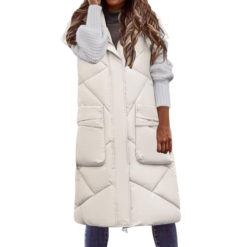 Viunychn Black Friday Angebote 2024, Steppweste Damen Lang Weste Winter Daunenweste Übergangsweste Daunenmantel Hooded Frauen Softshelljacke Ärmellos Jacke mit Reissverschluss Taschen Winterjacke von Viunychn