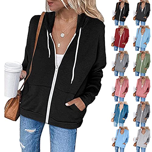 Viunychn Damen Hoodie Mit Kapuze,Damen Sweatjacke Hoodie Sweatshirtjacke Pullover Oberteile Kapuzenpullover Einfarbig Full Zip Casual Hoodie Sweatshirt von Viunychn