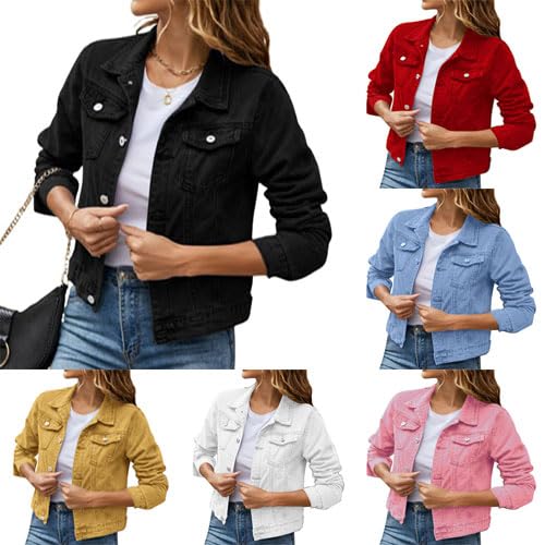 Viunychn Damen Jeansjacke Vintage Jeans Jacke Kurze Aesthetic Clothes Übergangsjacke Sweatshirt mit Knopf Y2K Aesthetic Top Frühling Sommer Herbst von Viunychn