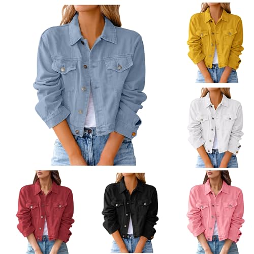 Viunychn Damen Jeansjacke Vintage Jeans Jacke Kurze Übergangsjacke Sweatshirt mit Knopf Y2K Aesthetic Top Frühling Sommer Herbst von Viunychn