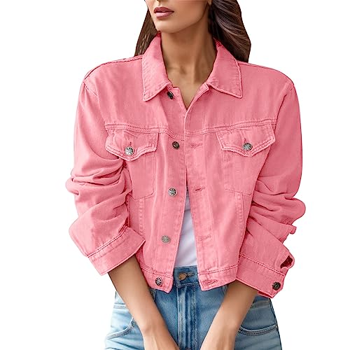 Viunychn Damen Jeansjacke Vintage Jeans Jacke Kurze Übergangsjacke Sweatshirt mit Knopf Y2K Aesthetic Top Frühling Sommer Herbst von Viunychn