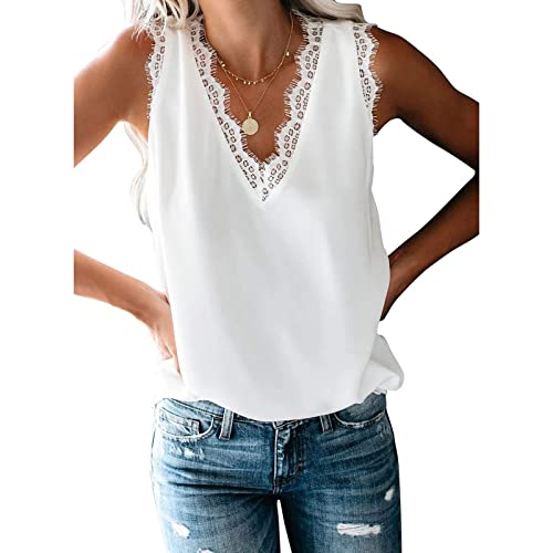 Viunychn Damen Sommer Bluse Ärmellose Tank Top Shirt Elegant Weste Hemdbluse Loose fit T Shirt von Viunychn