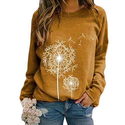 Viunychn Damenpullover Langarm,Damen Löwenzahn Sweatshirt Langarmshirt Pusteblume Drucken Pullover Herbst Winter Bluse Tops Oberteile Streetwear Sportbekleidung von Viunychn