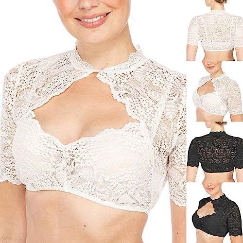 Viunychn Dirndl Bluse Weiss Spitze Kurzarm Damen Dirndlblusen Transparent Elegante Trachtenbluse für Oktoberfest von Viunychn