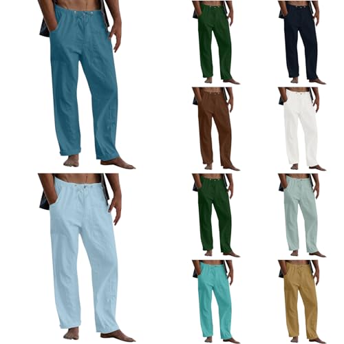 Viunychn Leinenhose Herren, Hippie atmungsaktiv Leinen Freizeithose mit Kordelzug Taschen Sporthose lässig Jogginghose Elastische Taille Hose Chinesische Baggy-Hose Klassische Leicht Sommerhose von Viunychn
