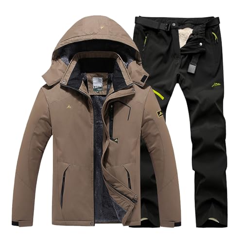 Viunychn Schneeanzug Herren Winter Snowboarden Ski-Anzug Zweiteilig | Skianzug 2 Teilig Set Anzug mit Kapuzen Atmungsaktiv Schnee-Jumpsuit Softshelljacke/Schneehose von Viunychn
