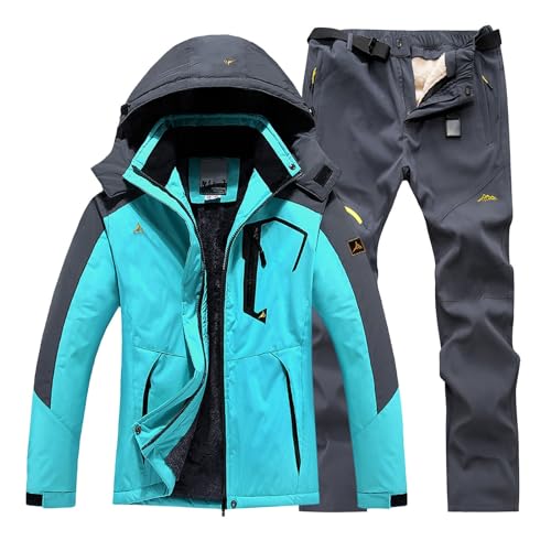 Viunychn Schneeanzug Herren Winter Snowboarden Ski-Anzug Zweiteilig | Skianzug 2 Teilig Set Anzug mit Kapuzen Atmungsaktiv Schnee-Jumpsuit Softshelljacke/Schneehose von Viunychn
