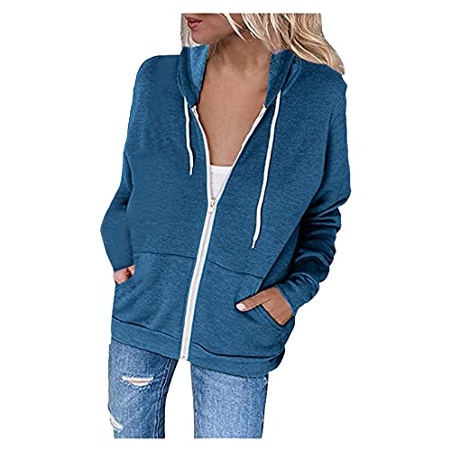 Viunychn Sommerjacke Damen,Damen Sweatjacke Hoodie Sweatshirtjacke Pullover Oberteile Kapuzenpullover Einfarbig Full Zip Casual Hoodie Sweatshirt von Viunychn