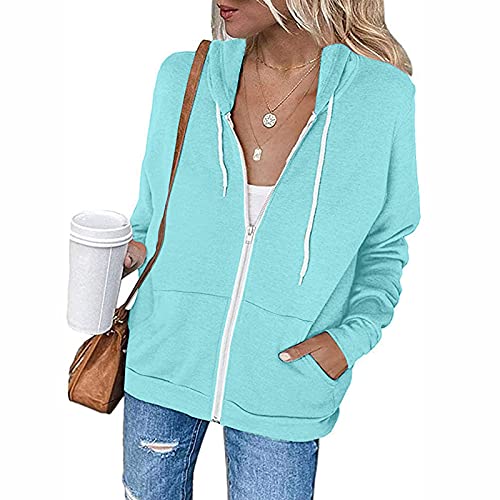 Viunychn Sommerjacke Damen Leicht,Damen Sweatjacke Hoodie Sweatshirtjacke Pullover Oberteile Kapuzenpullover Einfarbig Full Zip Casual Hoodie Sweatshirt von Viunychn