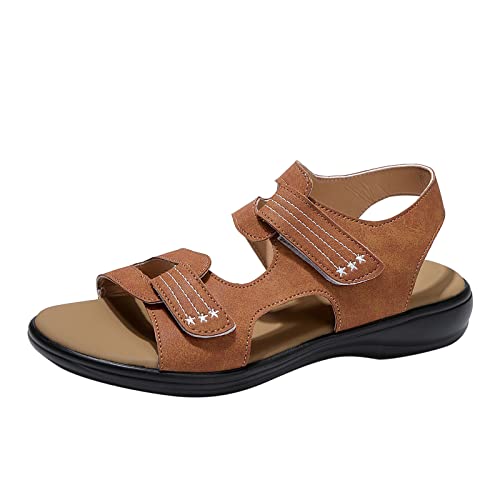 Viunychn Sommerlatschen Damen Rutschfeste PU-Leder Orthopädische Pantoletten Fußgewölbes Weiche Sport Sandalen Sommer Sandalen Fußbett Weite H für breite Füße von Viunychn