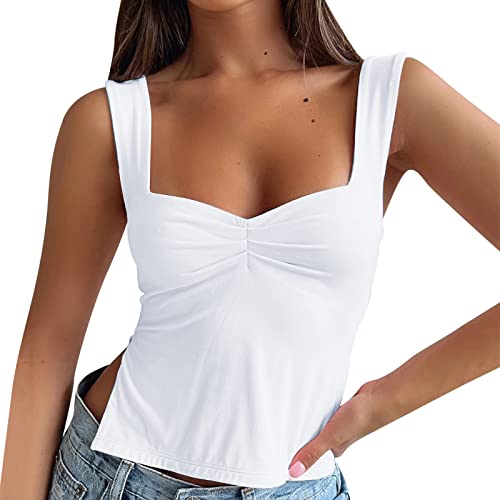 Viunychn Strickjacke Damen Sommer,Spaghetti Top Damen Sale Sexy Ärmellos Unterhemd Gerippte Tank Top Basic Einfarbig Camisole Sommer Shirts Oberteile Tops von Viunychn