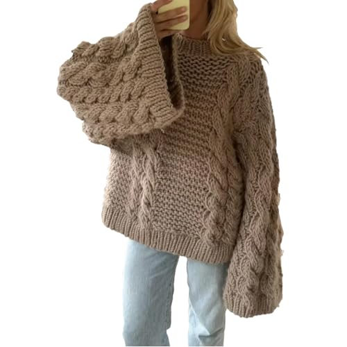 Viunychn Strickpullover Damen - Rollkragenpullover Damen,Pulli Damen Casual Lose Langarm Pulli Oberteile Grobstrickpullover Winter Rollkragenpullover Strickpullover Pullover Elegant von Viunychn