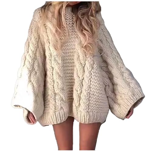 Viunychn Strickpullover Damen - Rollkragenpullover Damen,Pulli Damen Casual Lose Langarm Pulli Oberteile Grobstrickpullover Winter Rollkragenpullover Strickpullover Pullover Elegant von Viunychn
